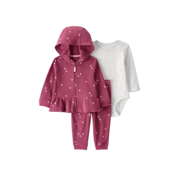 Carter's Other - NWT Carter's Baby 3-piece Pink with Hearts Jacket Set Size 6M